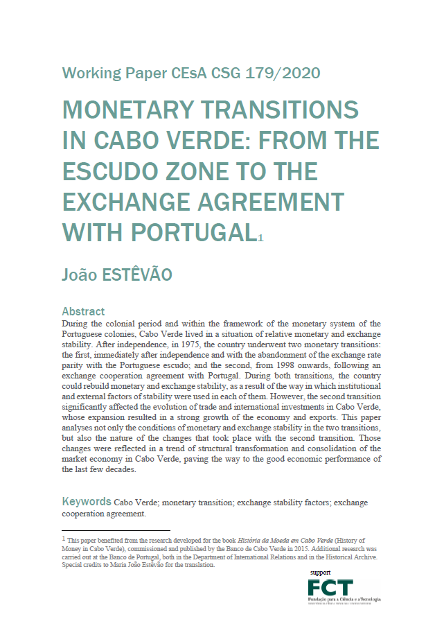 Novo Working-paper “The Monetary Transitions in Cabo Verde: From the Escudo Zone to the Exchange Agreement with Portugal” de João Estêvão