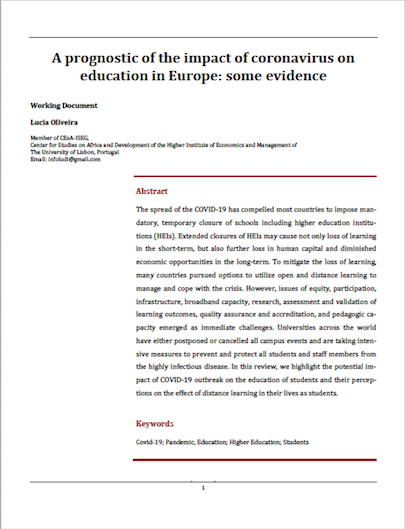 A prognostic of the impact of coronavirus on education in Europe