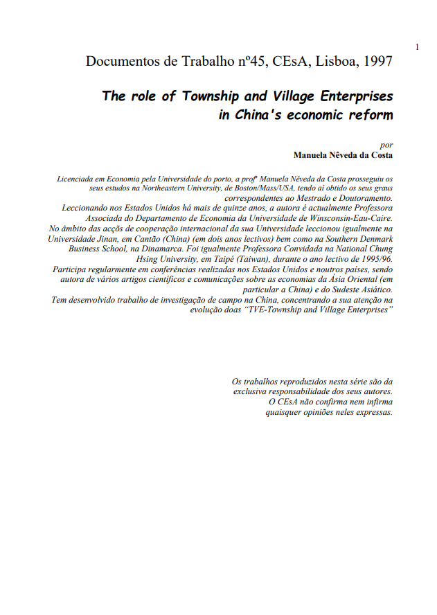 The role of township and villages enterprises in China's economic reform