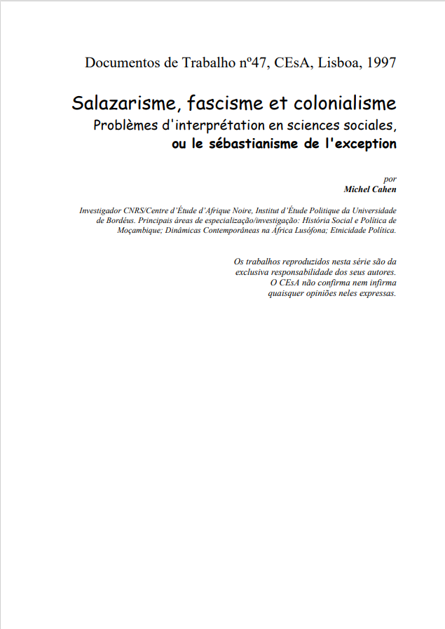 Salazarisme, fascisme et colonialisme: problèmes d'interprétation en sciences sociales, ou le sébastianisme de l'exception