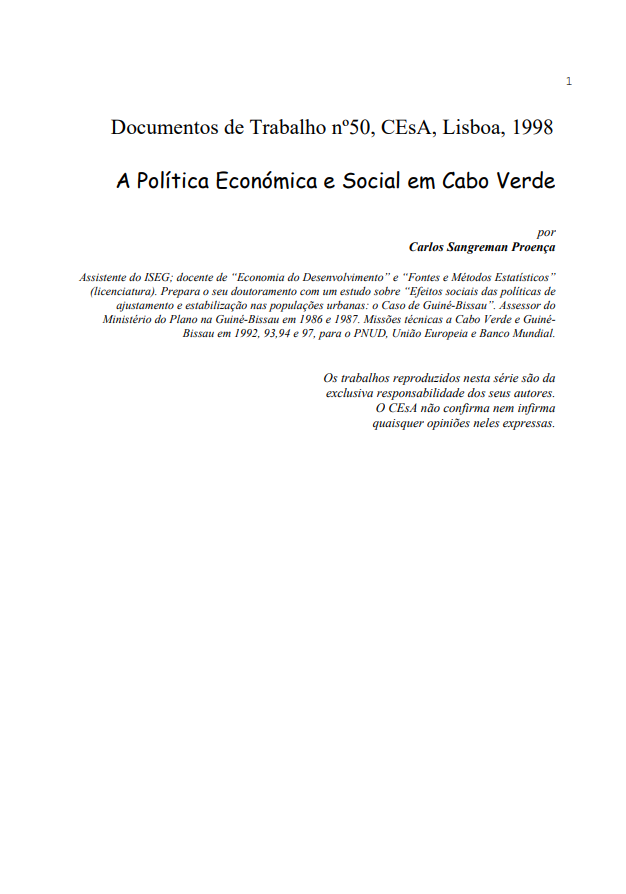 A política económica e social em Cabo Verde - CEsA