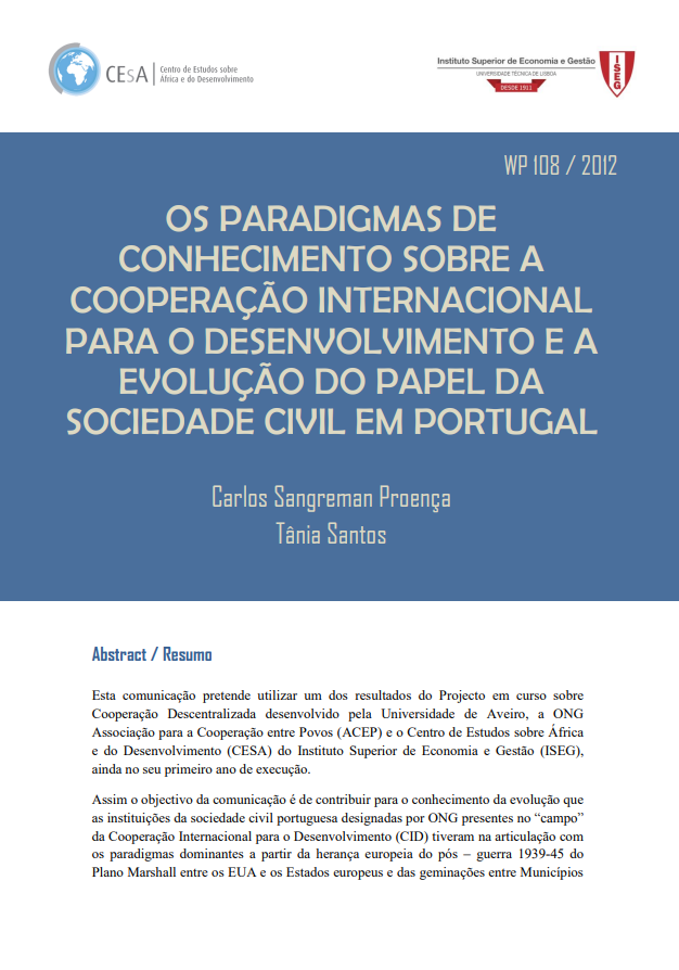 Os paradigmas de conhecimento sobre a cooperação internacional para o desenvolvimento e a evolução do papel da sociedade civil em Portugal