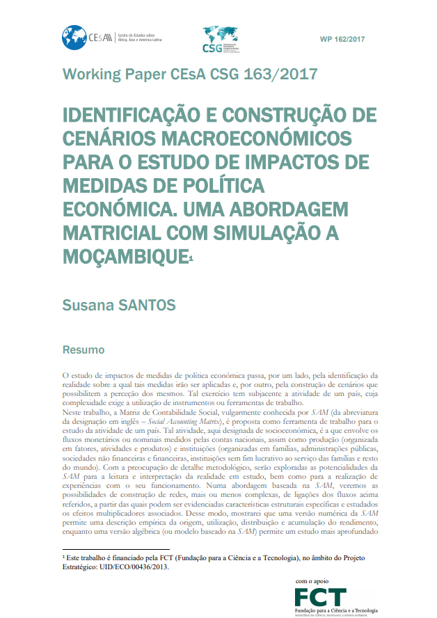 Identificação e construção de cenários macroeconómicos para o estudo de impactos de medidas de política económica. Uma abordagem matricial com simulação a Moçambique