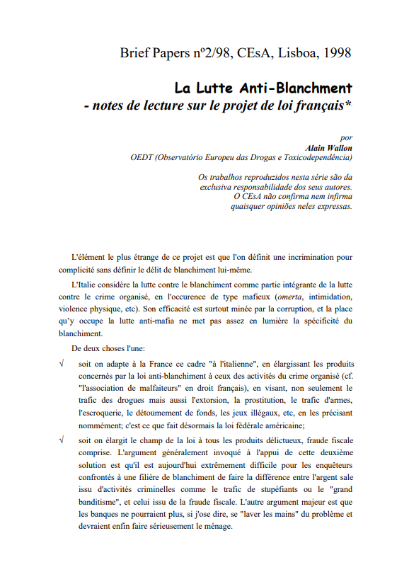 La lutte anti-blanchment: notes de lecture sur le project de loi français