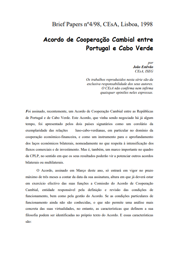 Acordo de cooperação cambial entre Portugal e Cabo Verde