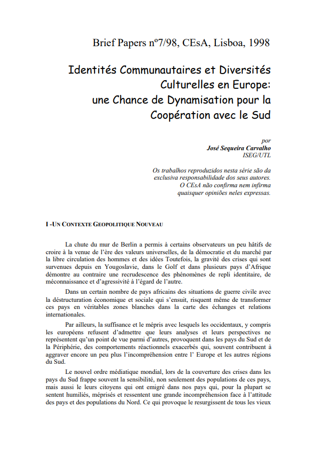 Identités communautaires et diversités culturelles en Europe : une chance de dynamisation pour la coopération avec le Sud