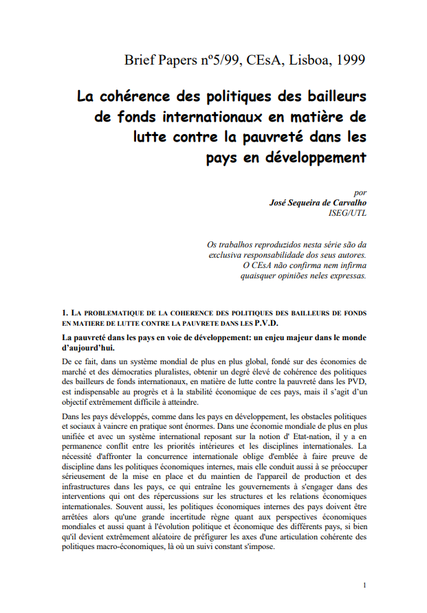 La cohérence des politiques des bailleurs de fonds internationaux en matière de lutte contre la pauvreté dans les pays en développement