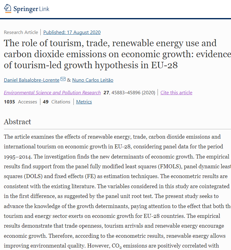 The Role of Tourism, Trade, Renewable Energy Use and Carbon Dioxide Emissions on Economic Growth: Evidence of Tourism-Led Growth Hypothesis in EU-28