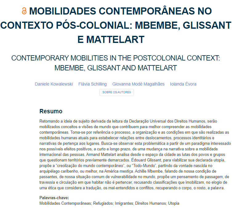 Mobilidades Contemporâneas no Contexto Pós-Colonial: Mbembe, Glissant e Mattelart