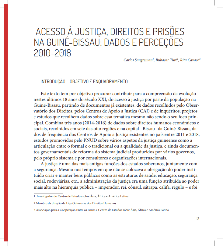 Acesso a Justiça, Direitos e Prisões na Guiné – Bissau. Dados e Perceções 2010-2018