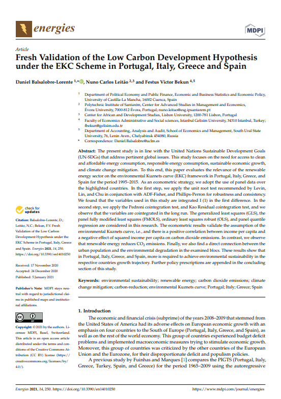 Fresh Validation of the Low Carbon Development Hypothesis under the EKC Scheme in Portugal, Italy, Greece and Spain