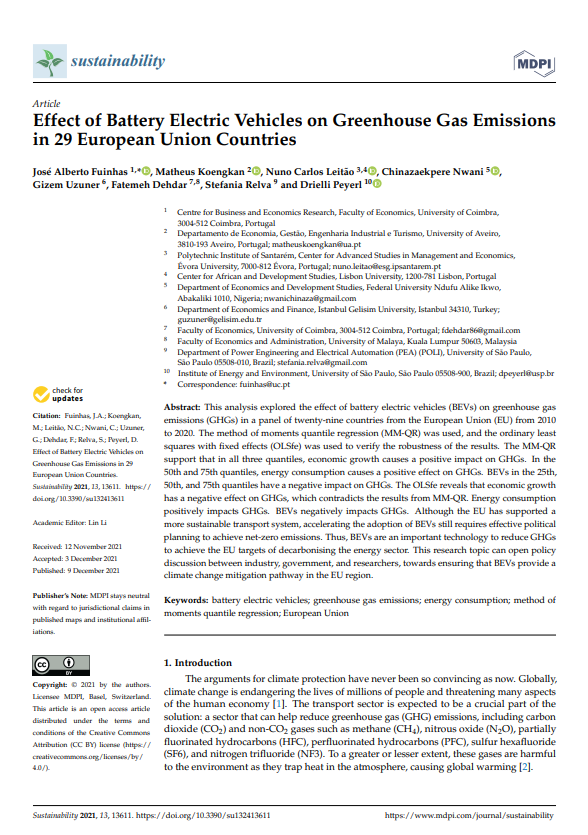 Effect of Battery Electric Vehicles on Greenhouse Gas Emissions in 29 European Union Countries