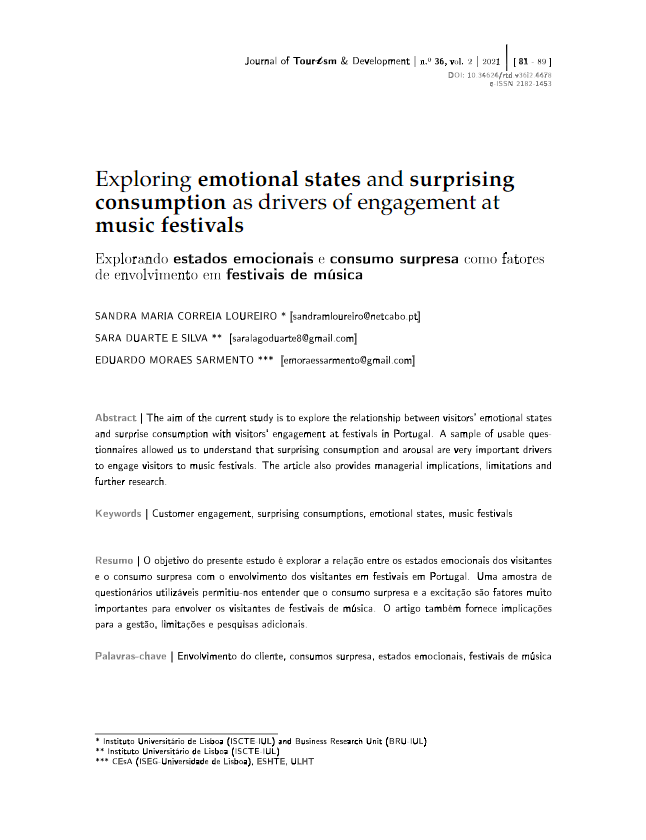 Explorando estados emocionais e consumo surpresa como fatores de envolvimento em festivais de música