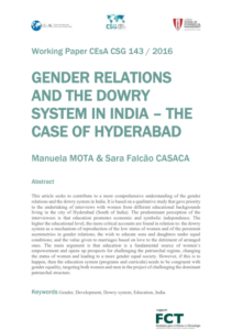 Dicas de leitura: 4º - WP nº 143/2016: Gender relations and the dowry system in India: the case of Hyderabad (Mota, Manuela e Casaca, Sara Falcão)